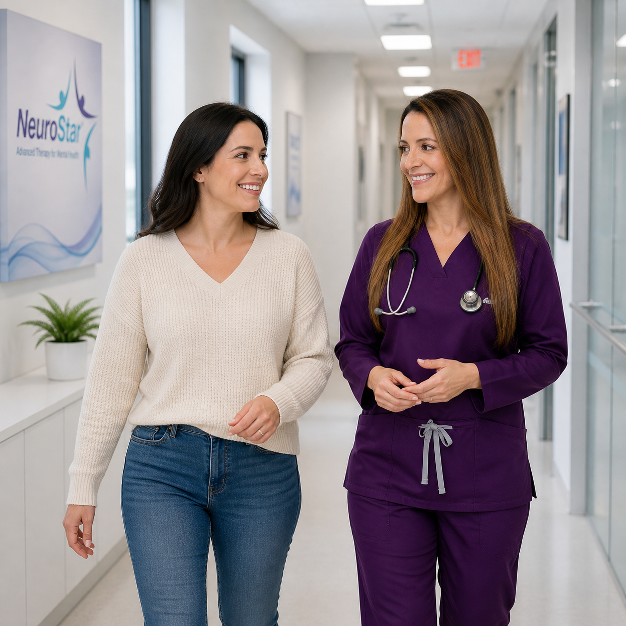 Clinical nurse explaining NeuroStar TMS therapy for treatment-resistant depression in South Florida