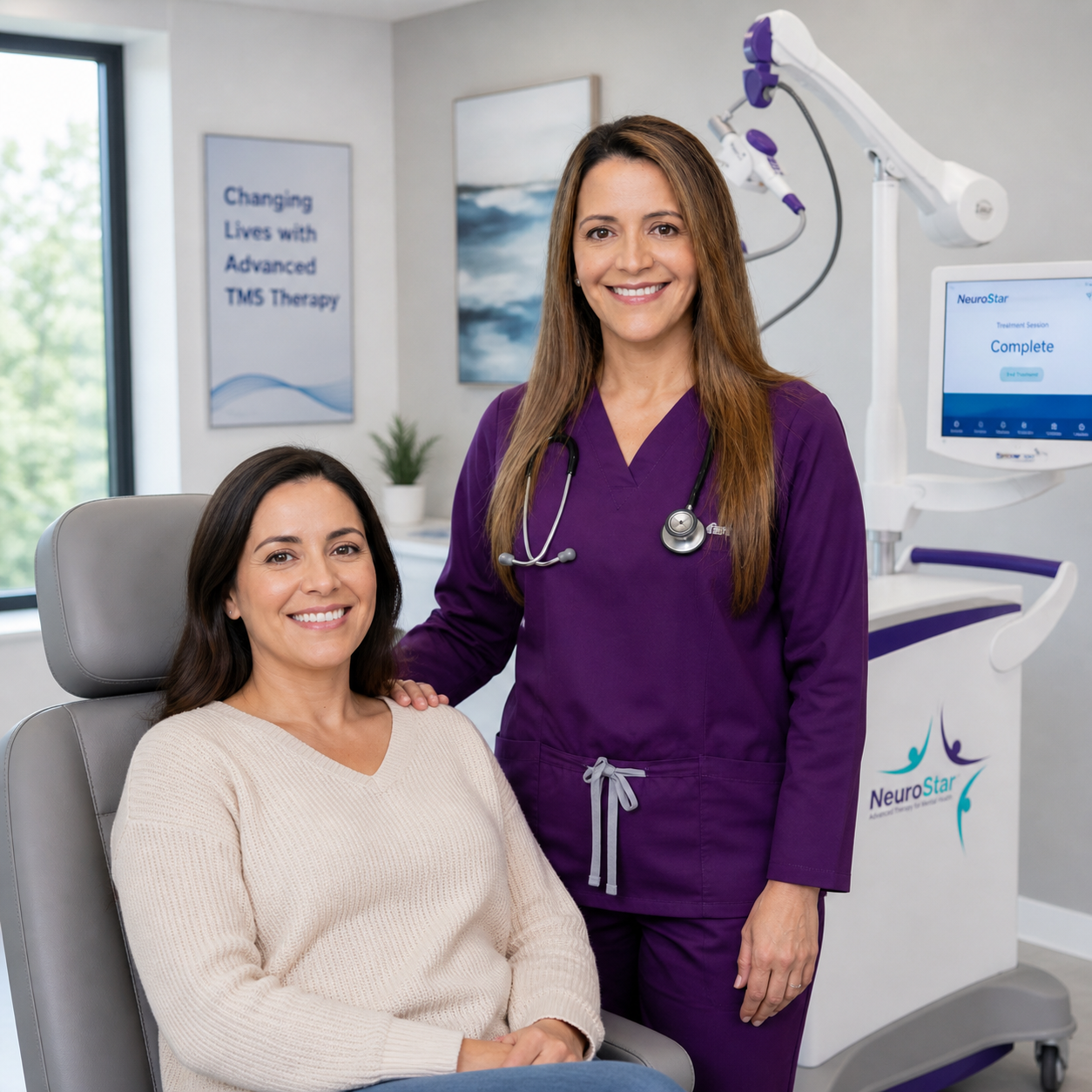 NeuroStar TMS treatment session showing patient comfortably receiving therapy at South Florida clinic